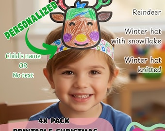 Gorros navideños para colorear para niños: Manualidad imprimible para fiestas de invierno (PDF)