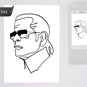 Karl Lagerfeld Line Art Digital Illustration, Portrait SVG, Fashion Icons Print, Line Art Drawing, Instant Download, Printable Wall Art