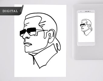 Karl Lagerfeld Line Art Portrait: Fashion Icon Print (SVG, PNG, PDF)