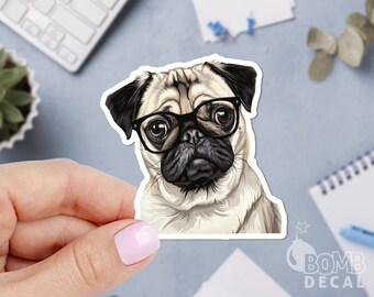 Pug Dog Sticker, Cute Dog Sticker, Car Sticker, Phone Sticker, Macbook Sticker, Laptop Sticker