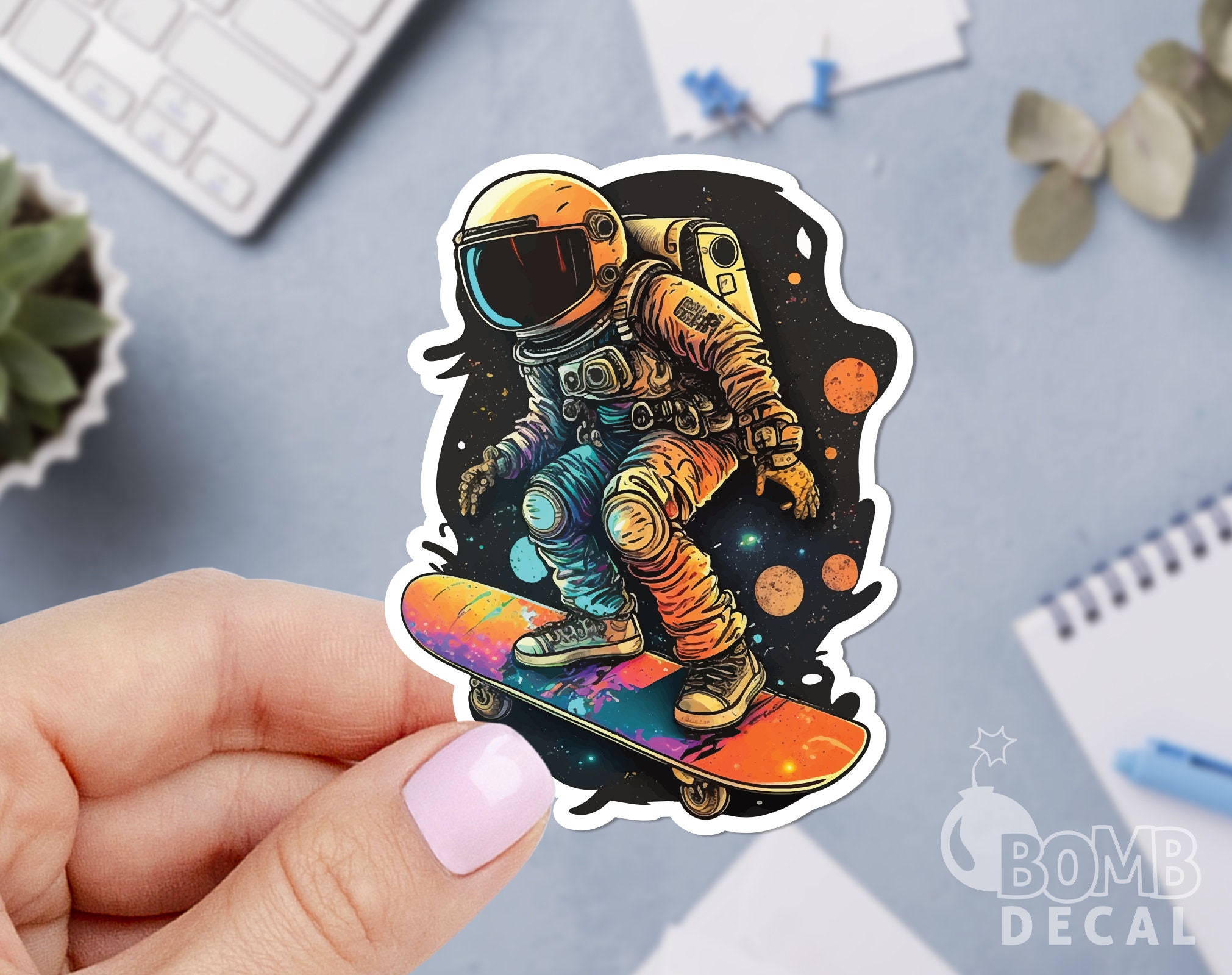 Astronaut Skateboard Sticker: Cosmic Spaceman Vinyl Decal, image size:2021x1599
