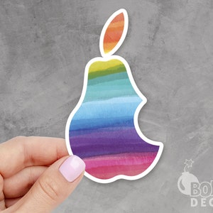 Watercolor Pear Sticker: Rainbow Fruit Decal, Laptop Macbook Sticker