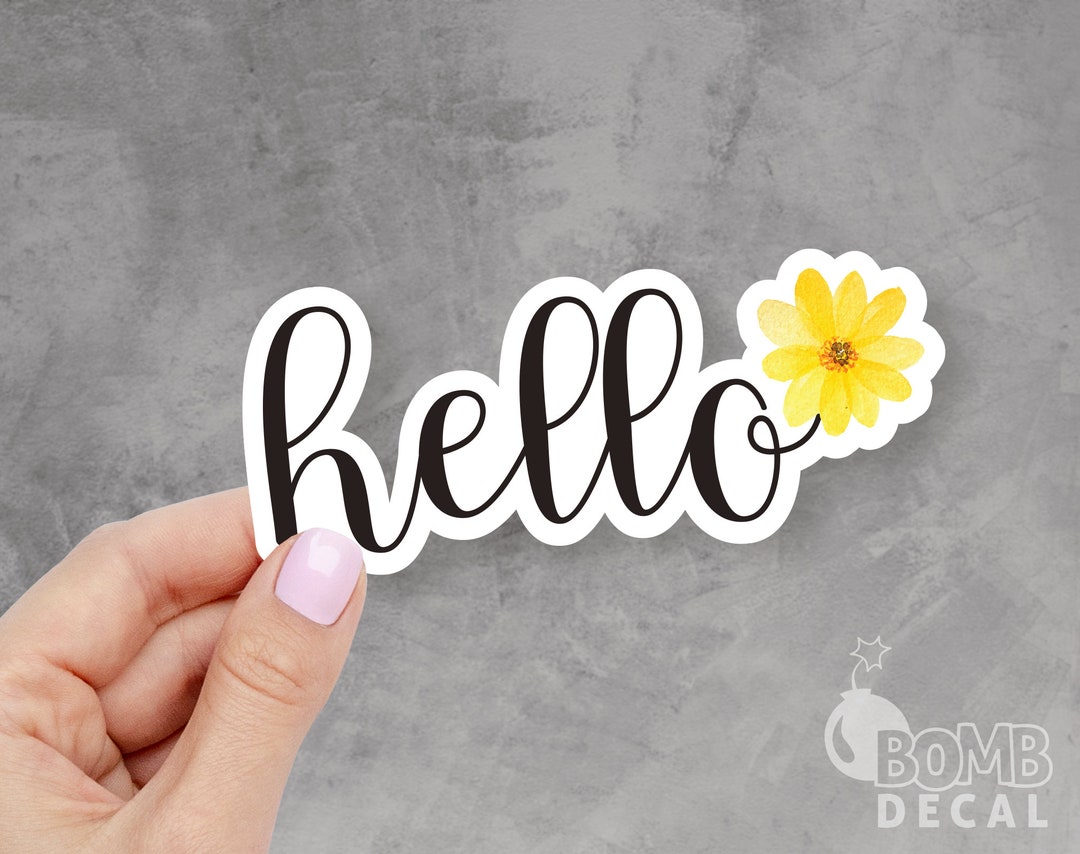 Hello Sticker Labels Hello Sticker, Hello Decal, Hello Flower Sticker, Flower Sticker, Cool ...