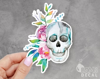 Floral Watercolor Skull Sticker: Laptop, Ipad, Journal