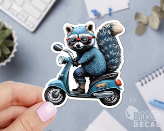 Racoon Scooter Sticker, Cute Racoon Sticker, Animal Sticker, Laptop Sticker, Macbook Sticker, Waterproof Sticker