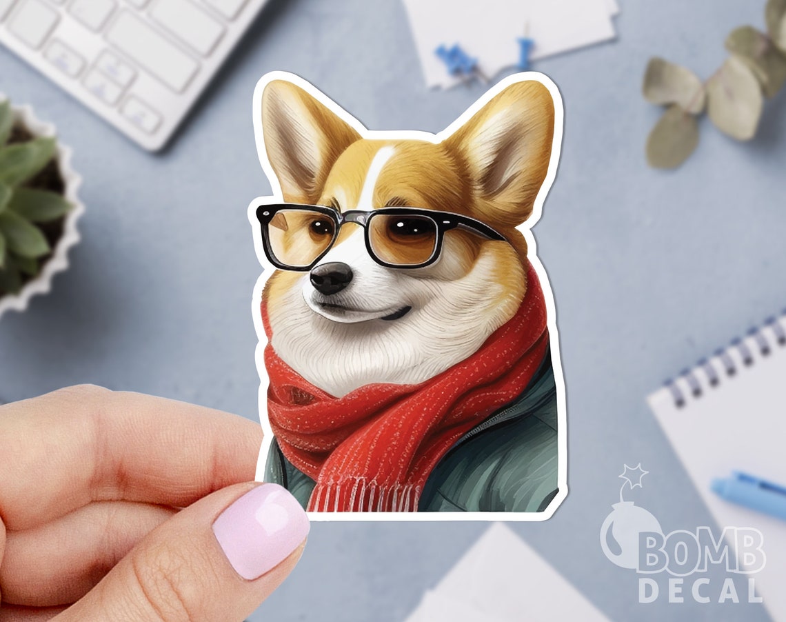 Labratory Corgi Sticker Corgi Sticker, Dog Sticker, Dog With Glasses Sticker, Smart Dog Sticker ...