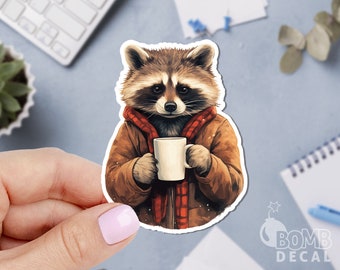 Racoon Tea Sticker, Cute Racoon Sticker, Animal Sticker, Laptop Sticker, Macbook Sticker, Waterproof Sticker