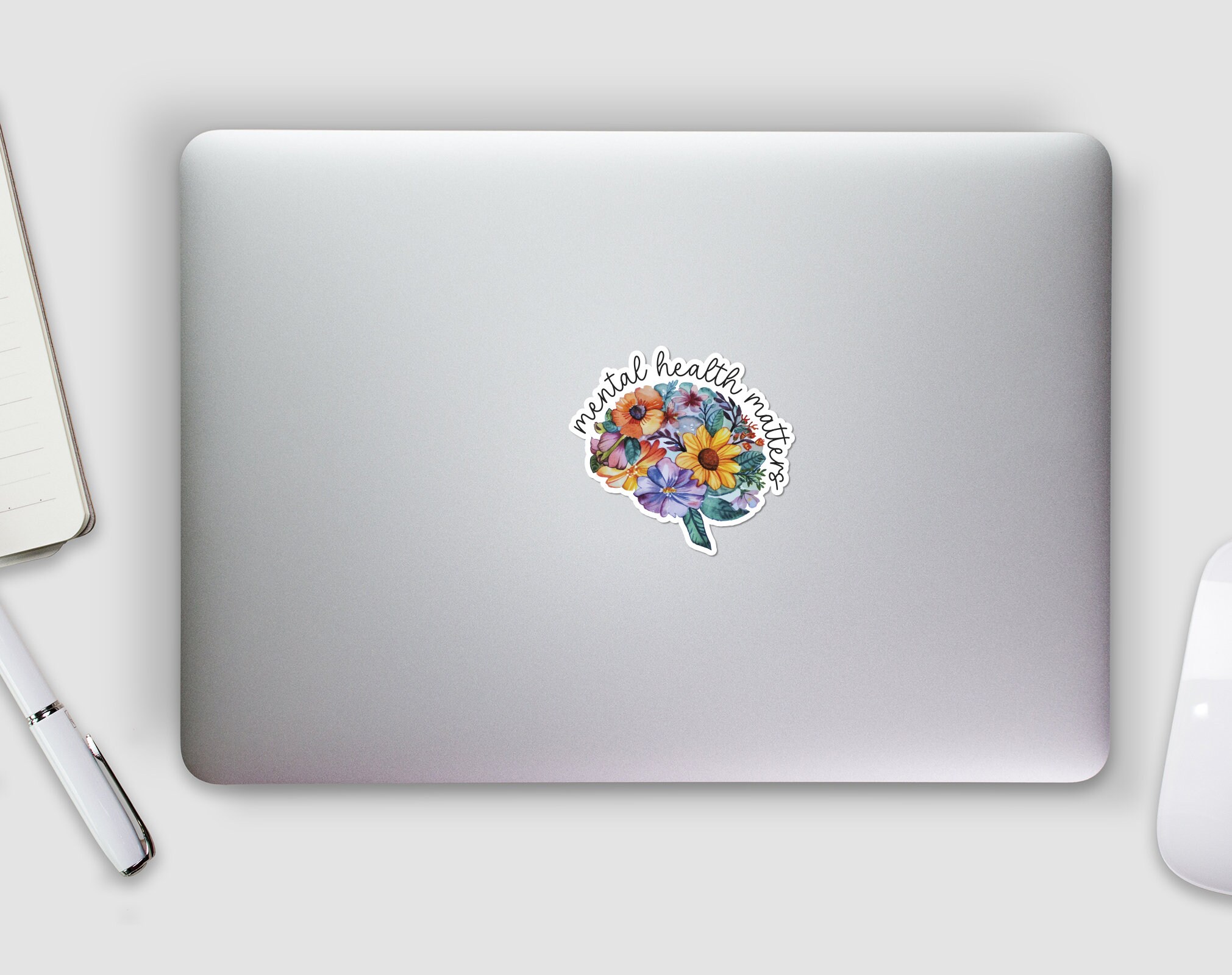 Mental Health Matters Sticker, Floral Brain Sticker, Mental Sticker ...