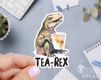 Tea-Rex Sticker: Watercolor Dinosaur Laptop Decal