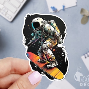 Spaceman with skateboard sticker, Astronaut sticker, Skater sticker, Skateboard sticker, Cosmic Sticker, Laptop sticker