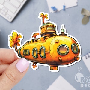 Yellow Submarine Sticker, Watercolor Sticker, Ocean Sticker, Sea Sticker, Ship Sticker, Macbook Sticker, Laptop Sticker