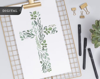 Blommigt korstryck: Akvarell växtillustration (PNG-filer)