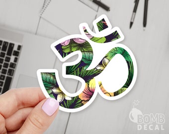 Floral Om Sticker: Hindu Yoga Laptop Decal
