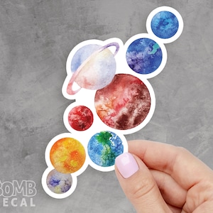 Watercolor Planets Sticker: Solar System Vinyl Decal