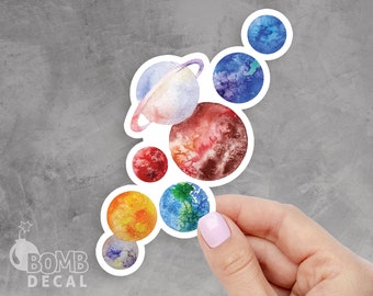 Watercolor Planets Sticker: Solar System Vinyl Decal