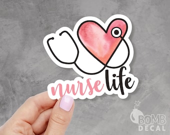 Nurse Life Sticker: Watercolor Heart Stethoscope, Laptop Decal
