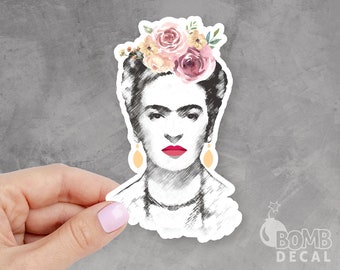 Frida Kahlo Portrait Sticker: Floral Art, Laptop Decal