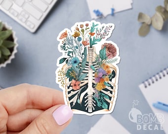 Floral Rib Anatomy Vinyl Sticker: Medical Laptop Decal