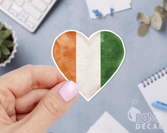Heart Flag Of Ireland Sticker: Watercolor Laptop Decal