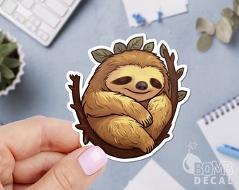 Sleepy Sloth Sticker, Animal Stickers, Cute Sloth Sticker, Waterproof Sticker, Laptop Stickers