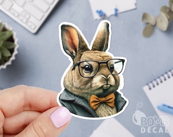 Smart Rabbit Sticker, Rabbit With Glasses Sticker, Bute Bunny Sticker, Bunny Sticker, Animal Sticker, Laptop Sticker