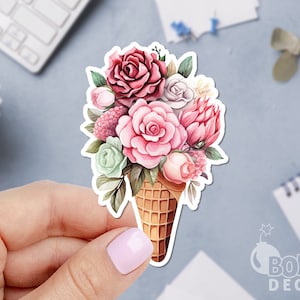 Floral Ice Cream Sticker, Flowers Sticker, Bloom Sticker, Food Sticker, Ice Cream Sticker, Summer Cold Sticker, Laptop Sticker