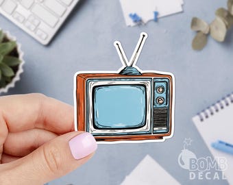Retro Blue TV Sticker: CRT Television Laptop Decal