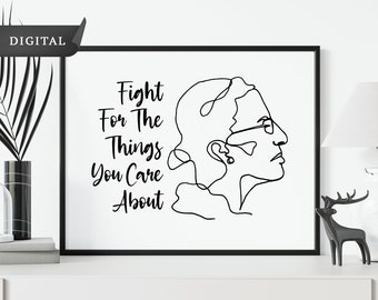 ルース・ベイダー・ギンズバーグの線画デジタルイラスト、ルース・ベイダーのSVG、ポートレート線画、即時ダウンロード、印刷可能な壁画