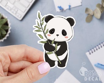 Kawaii Panda with Bamboo Sticker: Laptop Decal