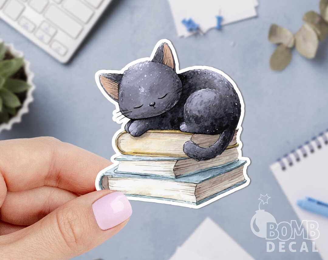 Black Cat Books Sticker: Watercolor Laptop Decal - Etsy