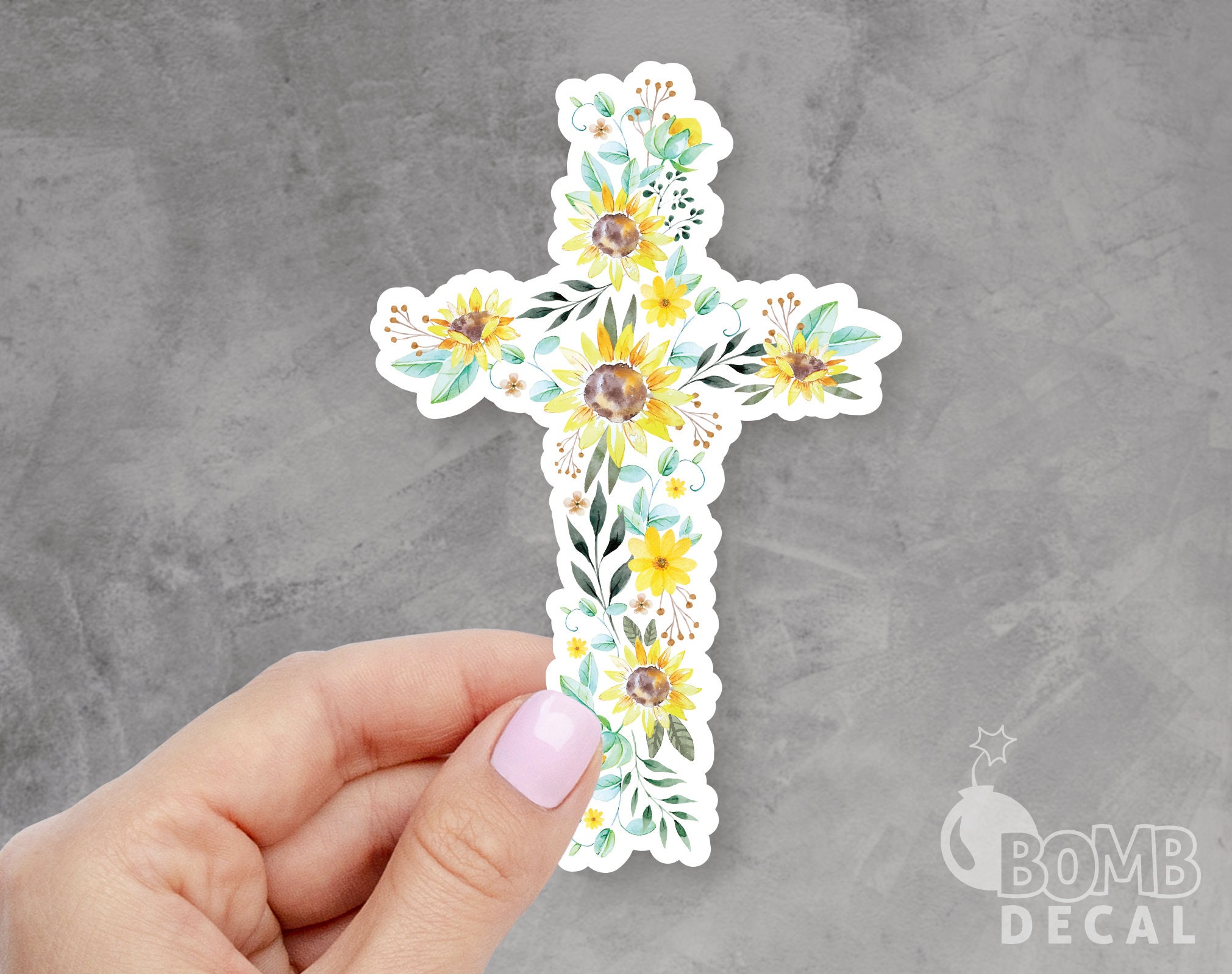 Sunflower Cross Sticker, Cross Sticker, Floral Sticker, Religion ...