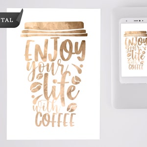 Genieße dein Leben mit Kaffee Druck, Kaffeetasse digitale Illustration, Kaffee Clip Art, sofortiger Download, digitale Aquarelldateien, PNG-Dateien