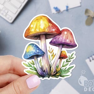 Magic Mushrooms Sticker, Psychedelic Art Sticker, Fantastical Fungi Mushroom Sticker, Laptop Sticker