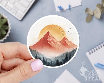 Sunrise Mountain Sticker: Nature Laptop Decal