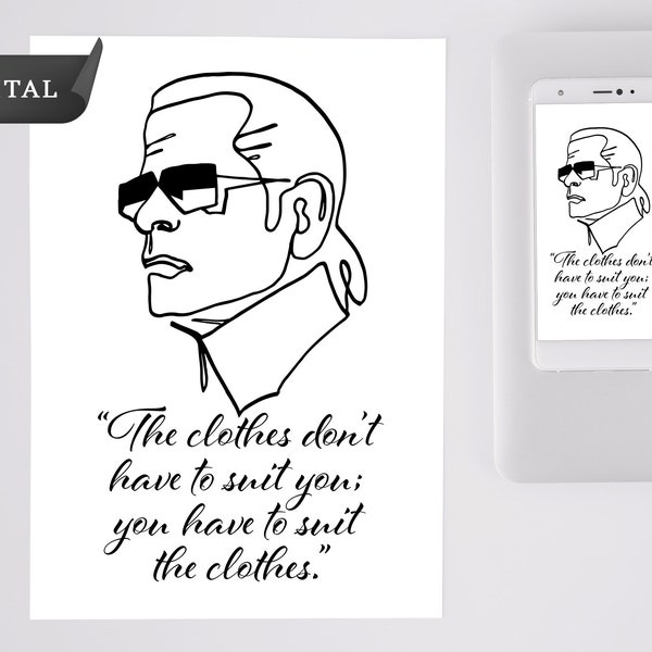 Karl Lagerfeld With Phrase Line Art Digital Illustration, Portrait SVG,  Line Art Drawing, Instant Download, Printable Wall Art