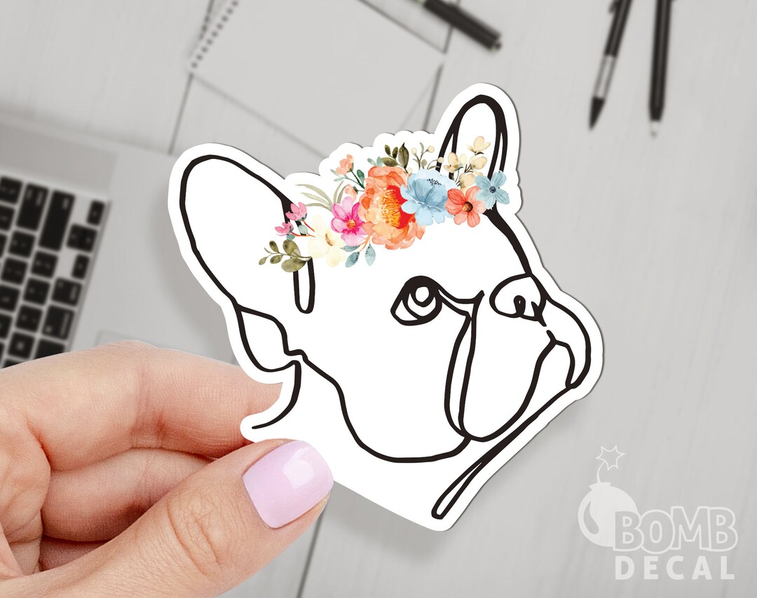 Line Dog Stickers French Bulldog Dog Sticker, Line Art Bulldog Dog Sticker, Dog Flowers ...