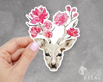 Deer Sticker, Floral Sticker, Floral Deer Sticker, Flowers Sticker, Animal Sticker, Cute Forest Animal Sticker, Ipad Sticker, Laptop Sticker