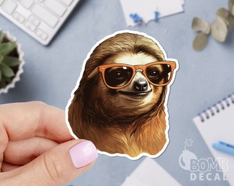 Sloth Sticker, Sloth With Glasses Sticker, Animal Sticker, Slow Sticker, Car Sticker, Macbook Sticker, Laptop Sticker