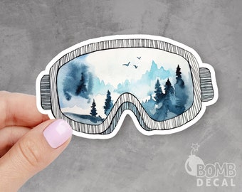 Snow Goggles Sticker: Watercolor Winter Sport Vinyl Decal