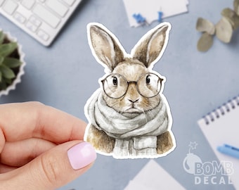 Bunny Glasses Vinyl Sticker, Watercolor Animal Decal