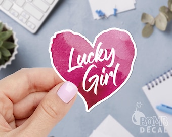 Lucky Girl Sticker, Heart Decal, Laptop Sticker