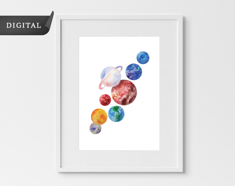 Printable Watercolor Planets and Solar System, Space Digital ...