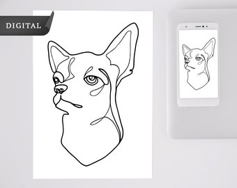 Chihuahua Dog Digital Illustration, Pet SVG, Chihuahua SVG, Dog SVG, Animal Print, Line Art Drawing, Instant Download, Printable Wall Art