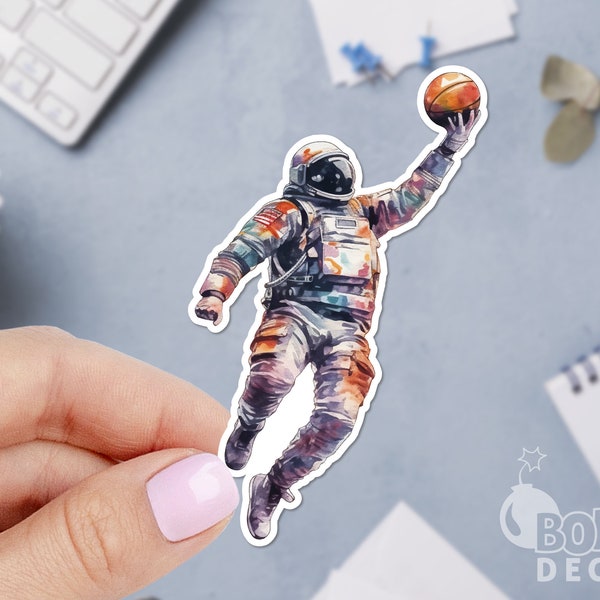 Astronaut Playing Basketball Sticker, Spaceman Sticker, Basketball Player Sticker, Cosmic Sticker, Sport Sticker, Laptop sticker