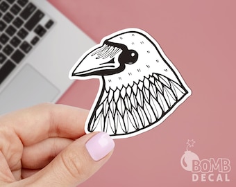 Bird Sticker, Crow Sticker, Bird Decal, Animal Sticker, Drawn Sticker, Waterproof Sticker, Laptop Sticker