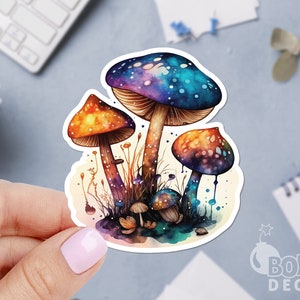 Watercolor Magic Mushrooms Sticker, Psychedelic Art Sticker, Fantastical Fungi Mushroom Sticker, Laptop Sticker