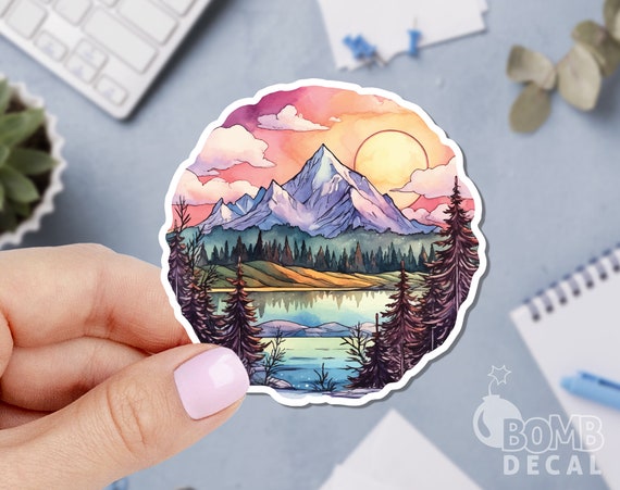Mountain Sticker, Forest Sticker, Watercolor Sticker, Explore Sticker, Nature Sticker, Hike Sticker, Laptop Sticker, Mackbook Sticker