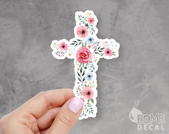 Floral Cross Sticker, Cross Sticker, Floral Sticker, Religion Sticker, Hope Sticker, Believe Sticker, Macbook Sticker, Laptop Sticker