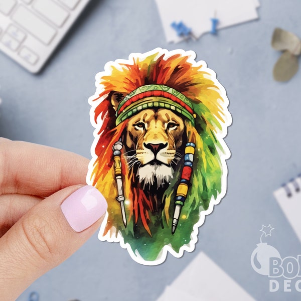 Rasta Lion Sticker, Lion of Judah, Reggae Sticker, Watercolor Sticker, Laptop sticker, Car Sticker