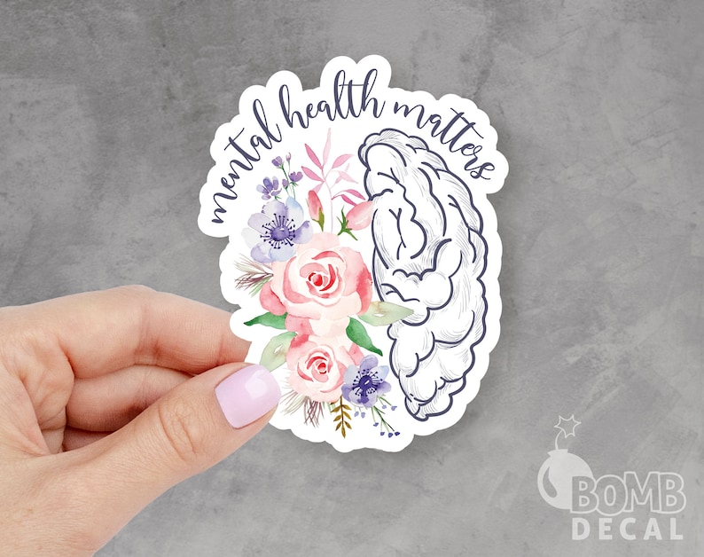 Mental Health Matters Sticker: Floral Brain Vinyl Decal - Etsy